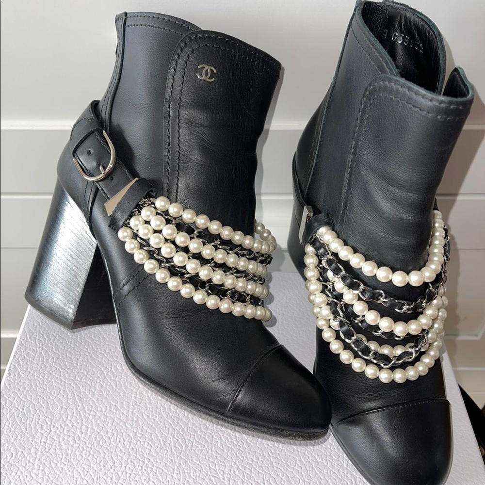 Chanel boots with pearls